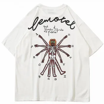 Skeletas Rankas, Print T-shirt Harajuku Medvilnės trumpomis Rankovėmis 2021 Vyrų Hip-Hop Streetwear marškinėliai Atsitiktinis Palaidų Viršūnes Tees Juoda Balta