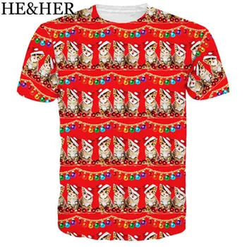 Naujas juokingas cool Vasaros marškinėliai vyrams, moterims topai atspausdintas Kalėdų Katė T-Shirts 