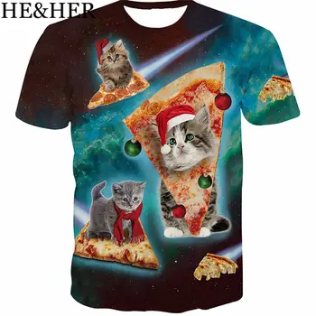 Naujas juokingas cool Vasaros marškinėliai vyrams, moterims topai atspausdintas Kalėdų Katė T-Shirts 