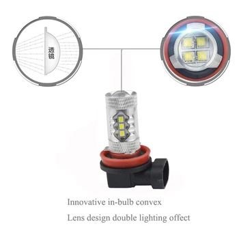 2x H8, H11 LED Automobilių Žibintai LED DRL Lemputės Rūko žibintai Vairuotojo Lempa 