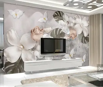3D Iškilumo Balta Gėlė Tapetai, Freskos HD Atspausdinta Nuotrauka Sienų Freskomis, Miegamojo Gėlių Sienos Popieriaus Ritinį Susisiekti Popieriaus Užsakymą