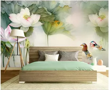 3d foto tapetai užsakymą freskos Tvenkinys lotus lapų mandarinų antis fono sienos, namų dekoro 3d sienų freskomis tapetai, sienų ir 3 d