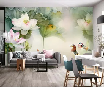 3d foto tapetai užsakymą freskos Tvenkinys lotus lapų mandarinų antis fono sienos, namų dekoro 3d sienų freskomis tapetai, sienų ir 3 d