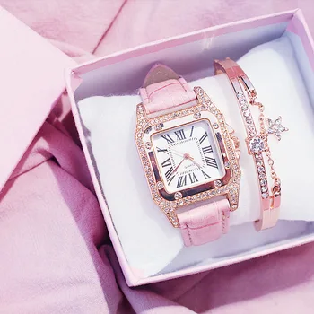 Moterų deimantų Žiūrėti žvaigždžių Prabanga Apyrankę nustatyti Laikrodžiai Ponios Atsitiktinis Odos Juosta Kvarcinis Laikrodis Moterų Laikrodis zegarek damski