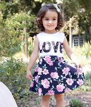 Vasaros Baby Girl Bamblys Spausdinti marškinėliai Topai Atsitiktinis rankovių Sijonas 2vnt Mados dizaino Komplektus Nustatytas 0-5Y