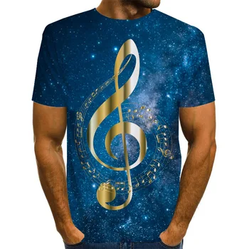 Muzikos Pažymi, T Marškiniai Vyrai Viršūnes Plius Dydžio Trišakius Atsitiktinis Gatvės Skaitmeninis Spausdinimas Vyrų Marškinėliai Vasaros trumpomis Rankovėmis 3D T Shirts 5XL 6XL