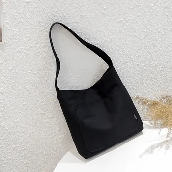 Paprasta vientisa spalva moterų pečių maišą didelės talpos nešti maišą užsakymą studentų meno kuravimo maišelį ins drobė maišelis moterims