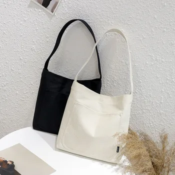 Paprasta vientisa spalva moterų pečių maišą didelės talpos nešti maišą užsakymą studentų meno kuravimo maišelį ins drobė maišelis moterims