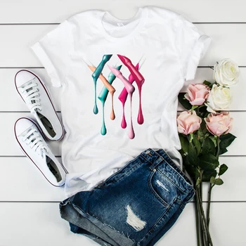 Grafinis Moterų, Merginų, Moterų Lady T-Shirt marškinėliai Moterims Kūrybos Mielas Akvarelė 3D Atsitiktinis Trumpas Rankovės Tees Viršūnės