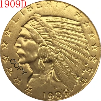 24-K auksu 1909 m-D $5 AUKSO Indijos Pusę Erelis Monetos Kopija