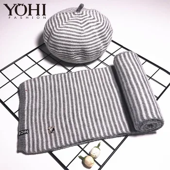 Nauja Vaikų rudens ir žiemos megzti skrybėlę ir skara kaip 2 gabalus lauko paprasta laukinių šiltas vilnos beretė