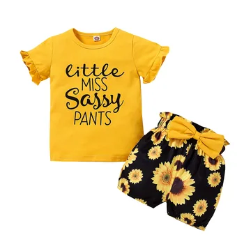 Kūdikių Drabužiai rinkinys Naujagimiui Merginos Susiėmę T-Shirt Viršūnes+Gėlių Spausdinti Šortai Komplektas Komplektai, Vaikiška Mergaitė nustatyti Kūdikių Drabužių rinkiniai