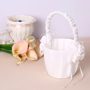 7 * 7 cm, Vestuvių Dekoravimas Prekių White Satin bowknot Žiedas Pareikštinių Pagalvę ir Gėlių mergaičių Krepšelį Apdailos Prekių Rinkinys